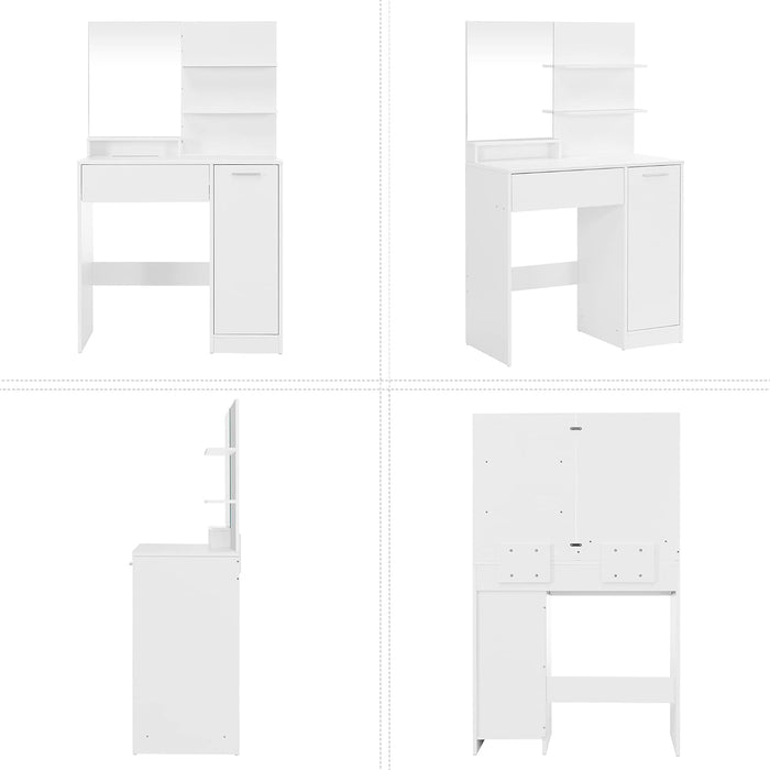 Dressing Table with Mirror, 1 Drawer, 2 Shelves, Storage Cabinet, Makeup Organizer, White