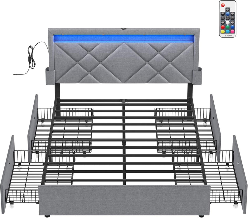 Contemporary bed headboard with built-in LED lights, offering adjustable brightness and a sleek design."