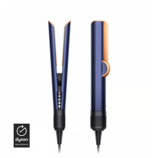 Dyson™ Airstrait™ hair straightener in Prussian Blue and Copper, designed for sleek, smooth hair styling