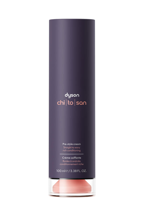 Dyson Chitosan™ Post-style Serum bottle on a clean white background, highlighting its sleek design