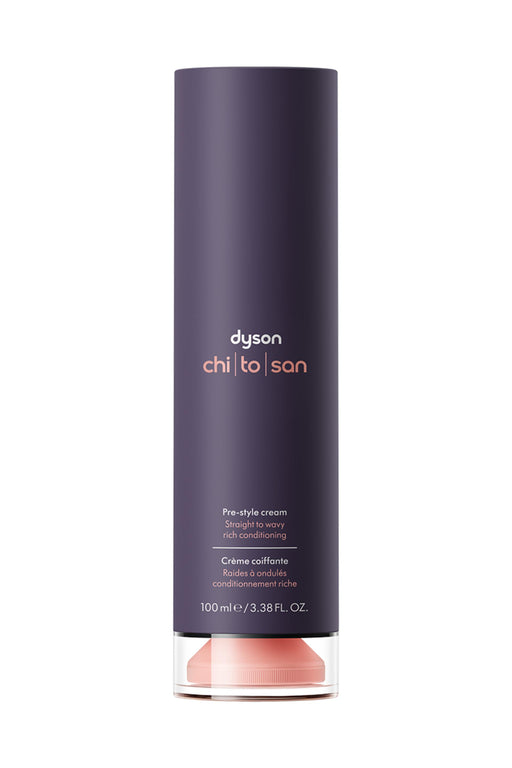 Dyson Chitosan™ Post-style Serum bottle on a clean white background, highlighting its sleek design