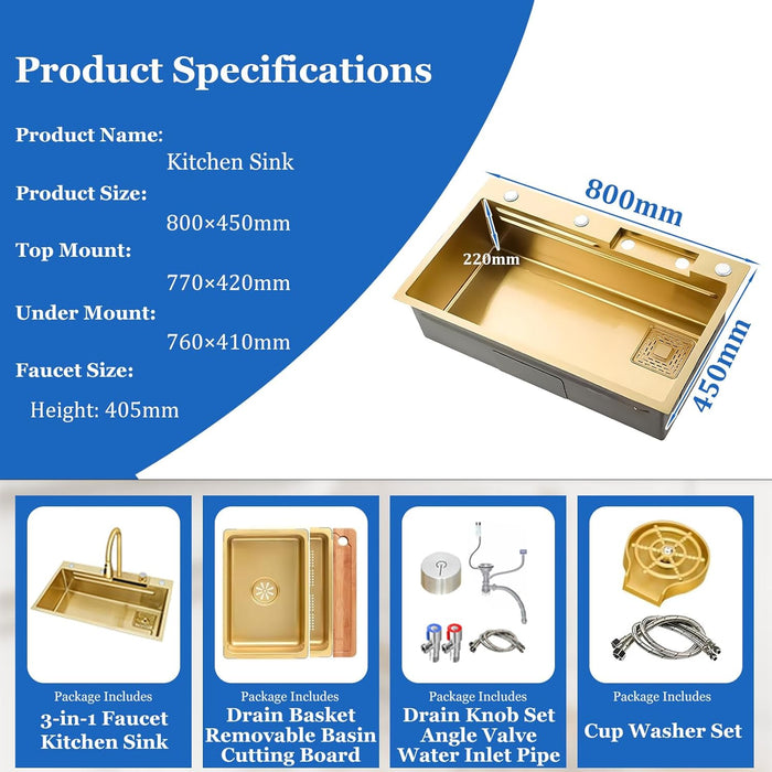 A versatile stainless steel kitchen sink featuring extendable accessories for enhanced functionality.