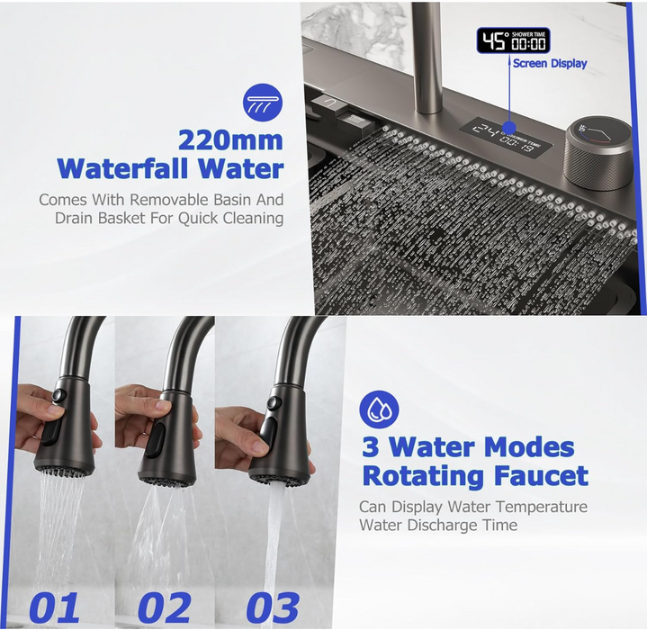 Water fall sink and 3 water modes