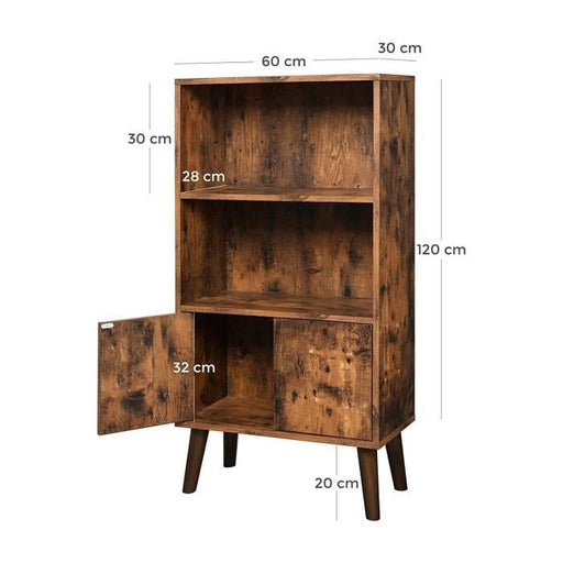 Vasagle Library Rustic storage unit on 3 levels with doors   Bookshelf boutique-discount-malta.myshopify.com My Discount Malta