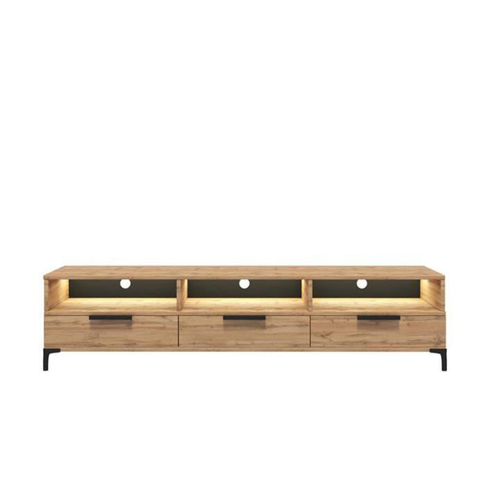 Pikke TV Unit in Wotan Oak and black matte - shelves and closed compartments