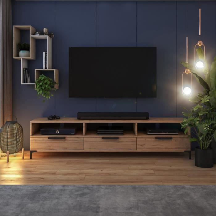 Pikke TV unit wotan oak and black matte handles and feet